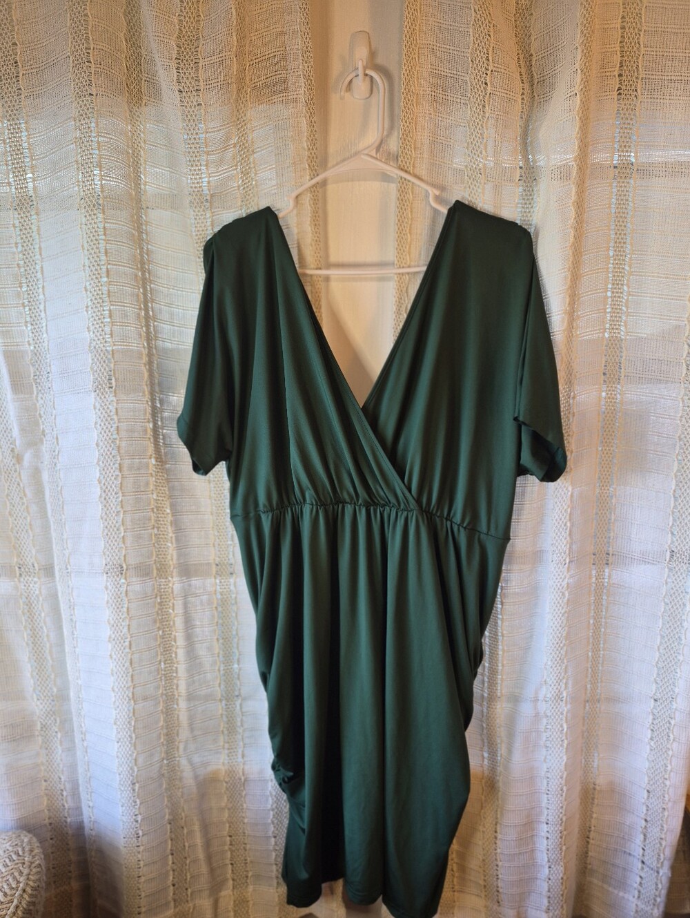Women's Deep Green V-Neck Draped Mini Dress Size 2X